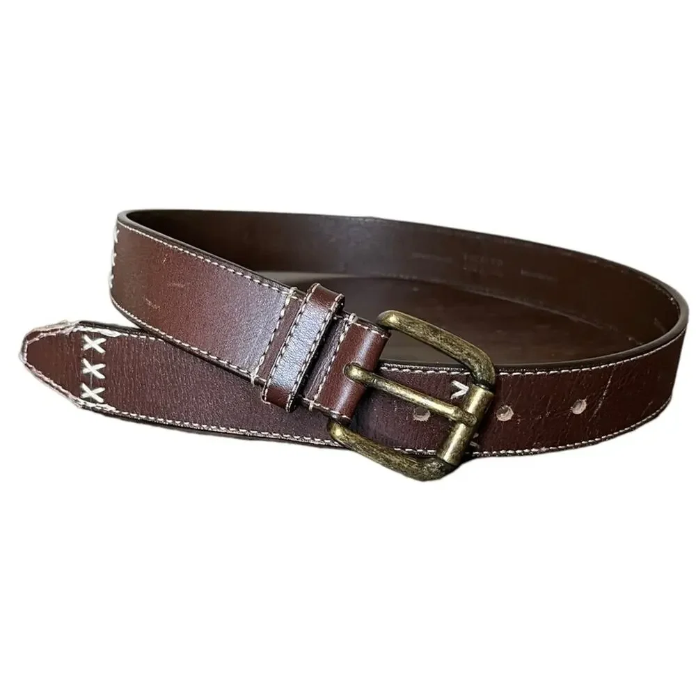 Genuine Leather Western Style Belt Gold Buckle Kids Xtra Large (Or Womens Small)